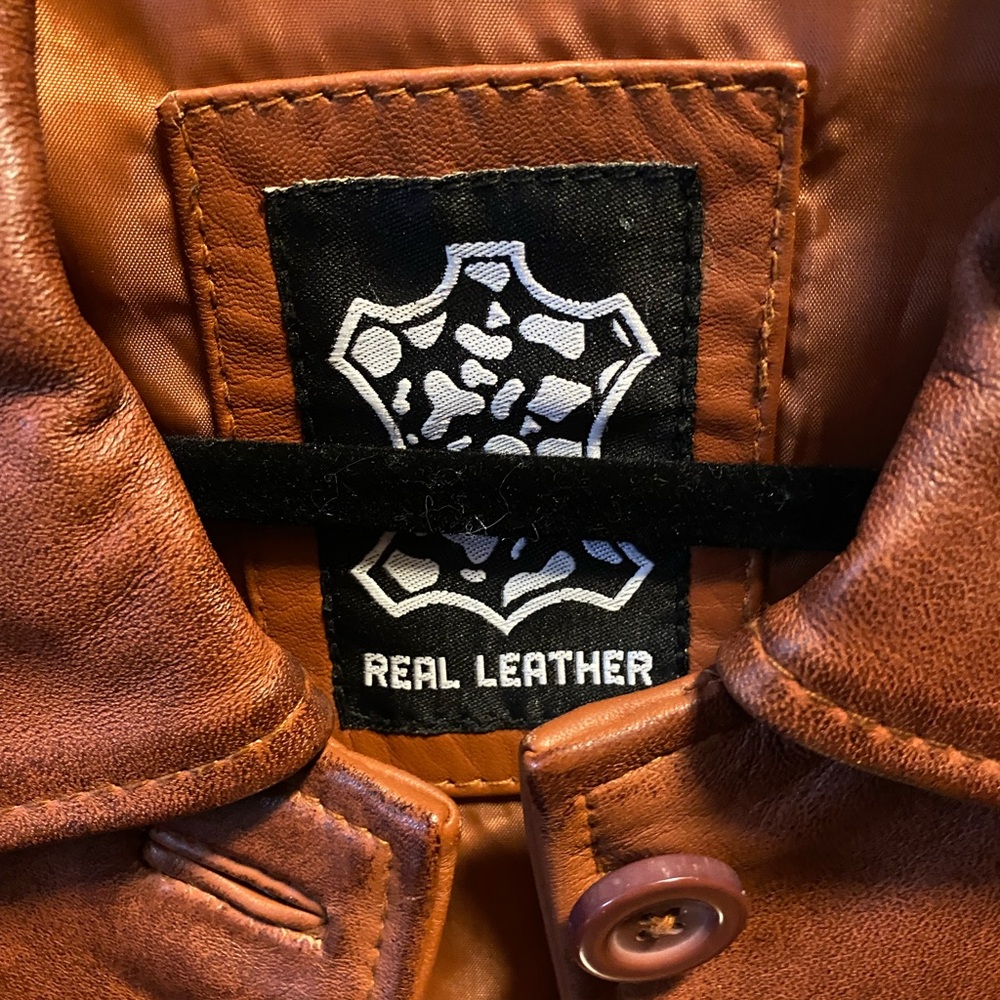 Authentic Tan Long Leather Jacket - image 3